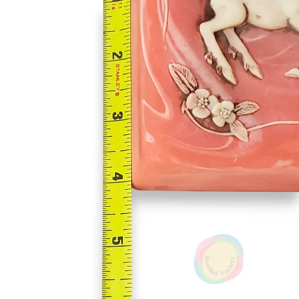 Vintage 1984 Unicorn Pink Marbled Trinket Box